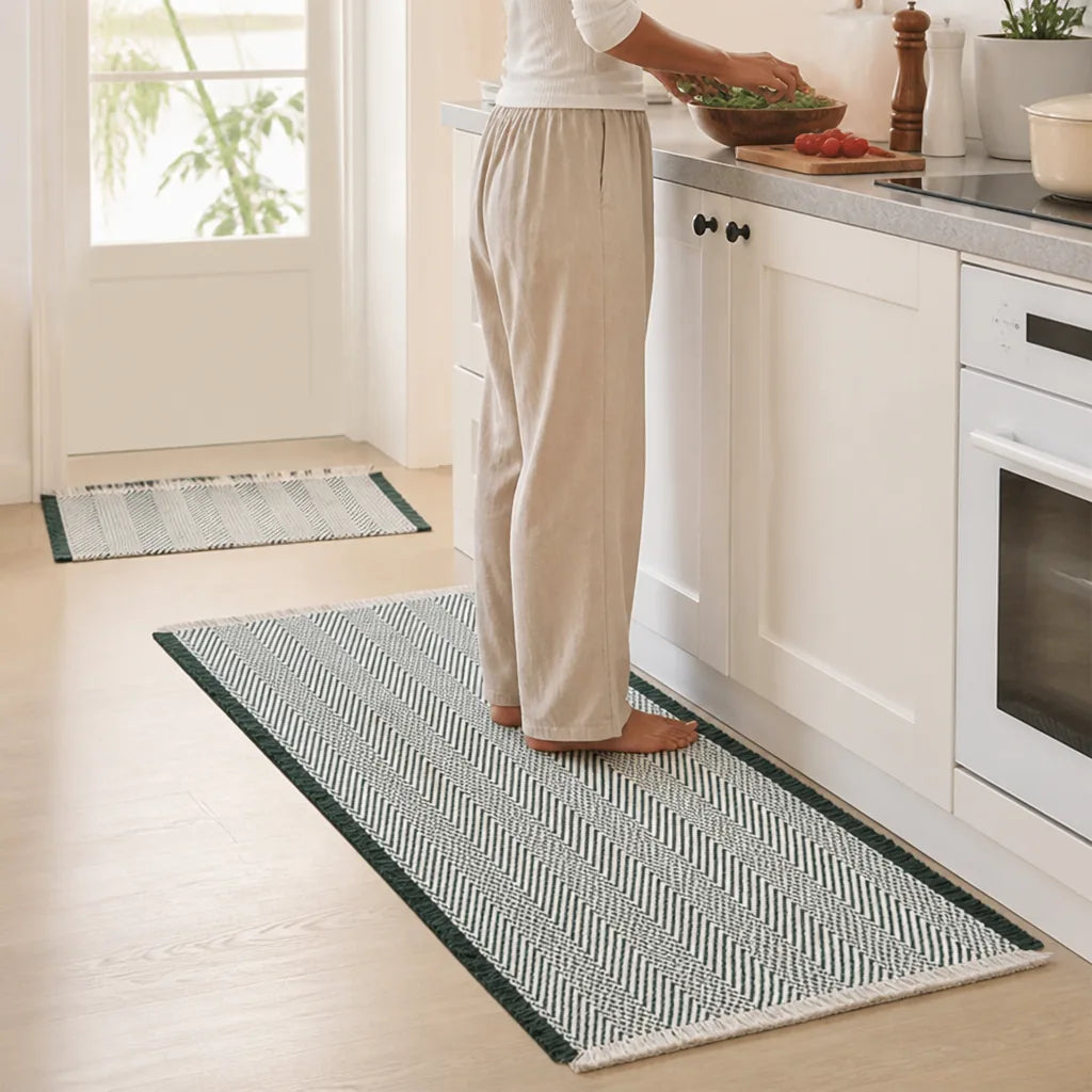 Runner & Doormat Set Herringbone Flat-Woven Cotton Blend