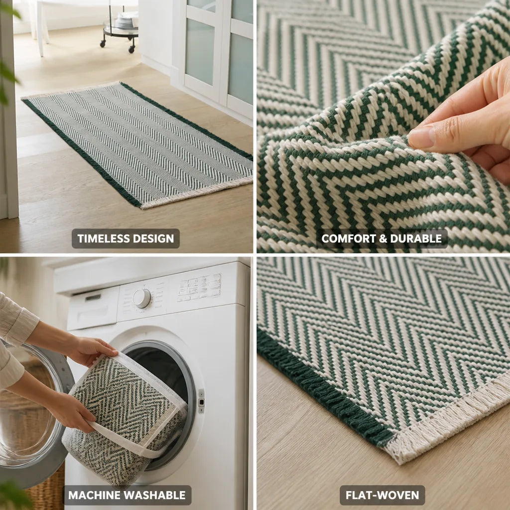 Runner & Doormat Set Herringbone Flat-Woven Cotton Blend