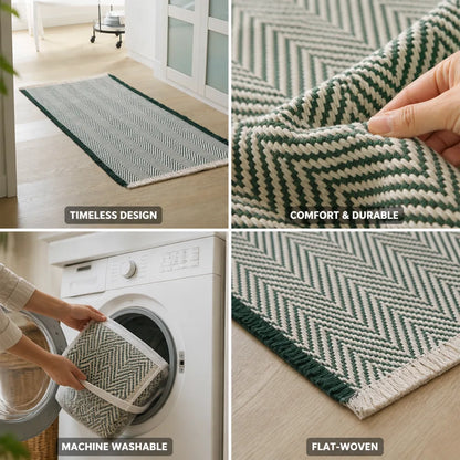 Runner & Doormat Set Herringbone Flat-Woven Cotton Blend