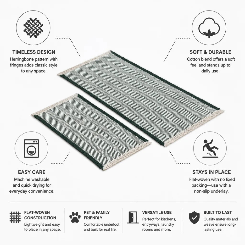 Runner & Doormat Set Herringbone Flat-Woven Cotton Blend