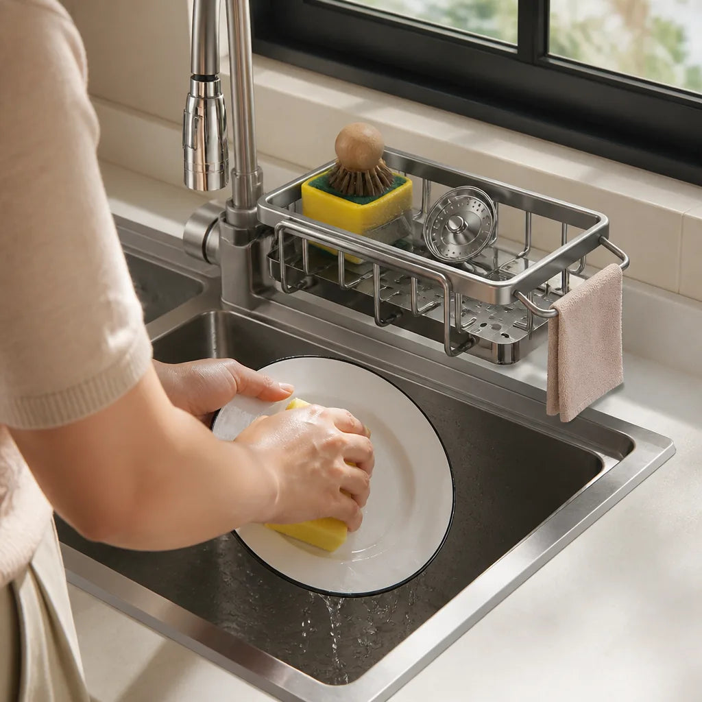 Rust-Free Aluminum Over-Sink Drain Shelf with Quick-Drying Holes