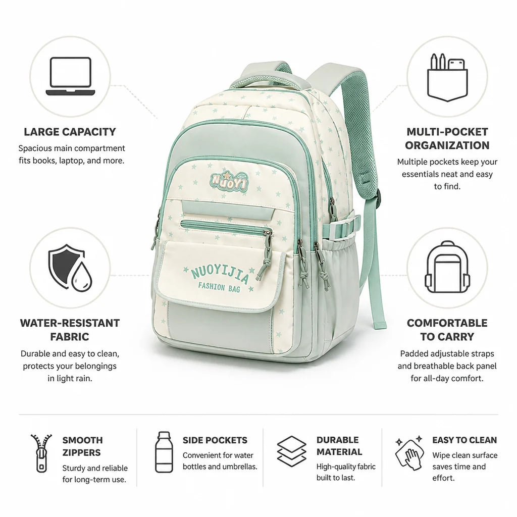 School Backpack Water-Resistant Padded Laptop Compartment & Multiple Pockets