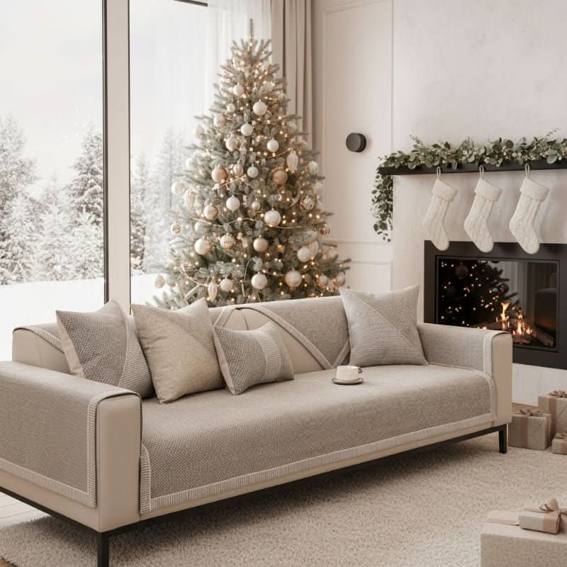 Sectional Sofa Cover Quilted Cotton-Linen Non-Slip Stain-Resistant