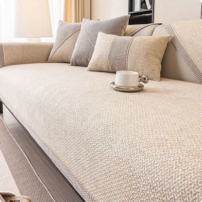 Sectional Sofa Cover Quilted Cotton-Linen Non-Slip Stain-Resistant