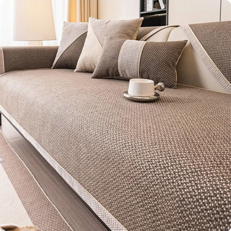 Sectional Sofa Cover Quilted Cotton-Linen Non-Slip Stain-Resistant