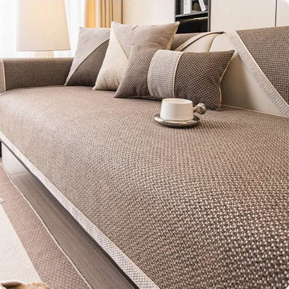 Sectional Sofa Cover Quilted Cotton-Linen Non-Slip Stain-Resistant
