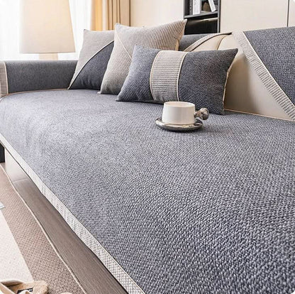 Sectional Sofa Cover Quilted Cotton-Linen Non-Slip Stain-Resistant