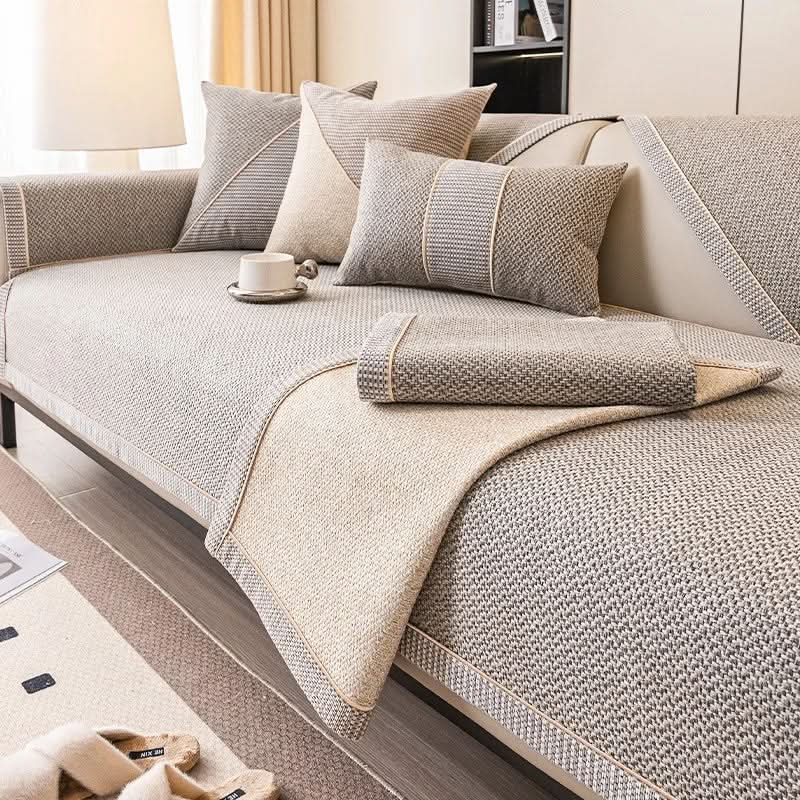 Sectional Sofa Cover Quilted Cotton-Linen Non-Slip Stain-Resistant