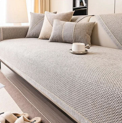 Sectional Sofa Cover Quilted Cotton-Linen Non-Slip Stain-Resistant