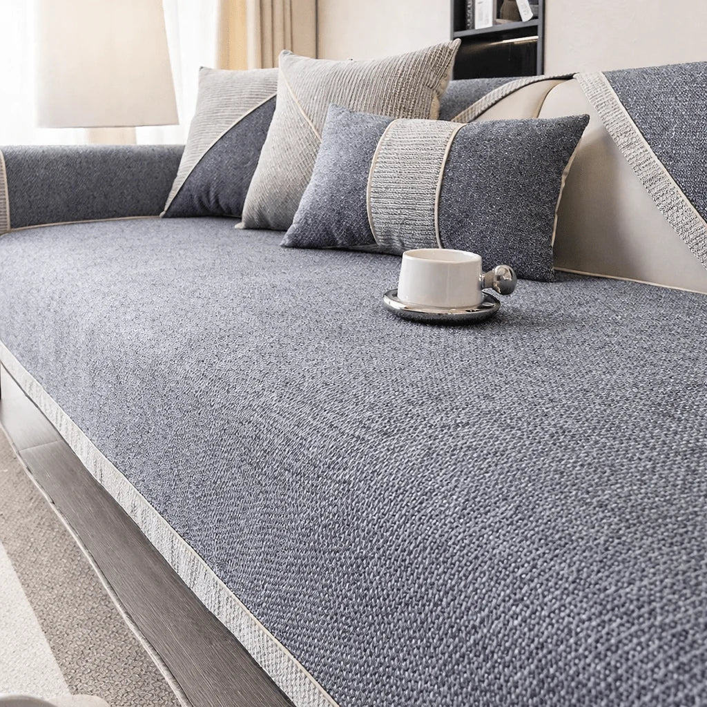Sectional Sofa Cover Quilted Cotton-Linen Non-Slip Stain-Resistant