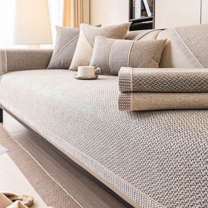 Sectional Sofa Cover Quilted Cotton-Linen Non-Slip Stain-Resistant