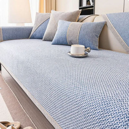 Sectional Sofa Cover Quilted Cotton-Linen Non-Slip Stain-Resistant