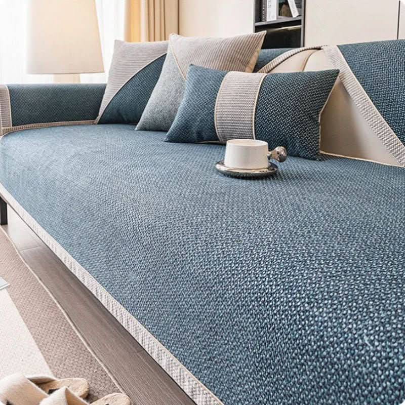 Sectional Sofa Cover Quilted Cotton-Linen Non-Slip Stain-Resistant