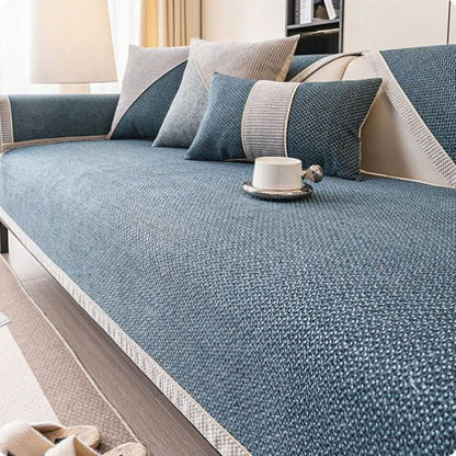 Sectional Sofa Cover Quilted Cotton-Linen Non-Slip Stain-Resistant