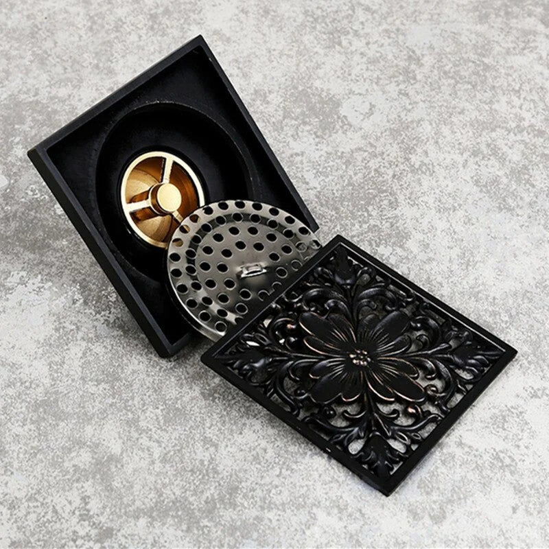 Shower Drain 4 Inch Square Brass Brushed