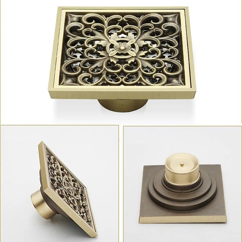 Shower Drain Cover Decorative Brass 4 x 4 Inch