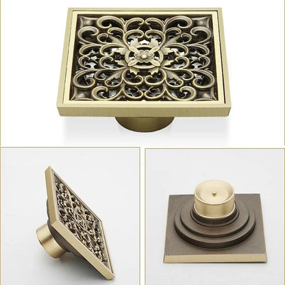 Shower Drain Cover Decorative Brass 4 x 4 Inch