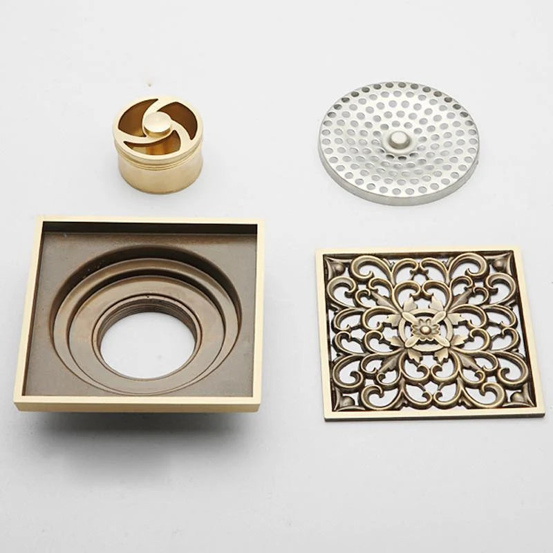 Shower Drain Cover Decorative Brass 4 x 4 Inch