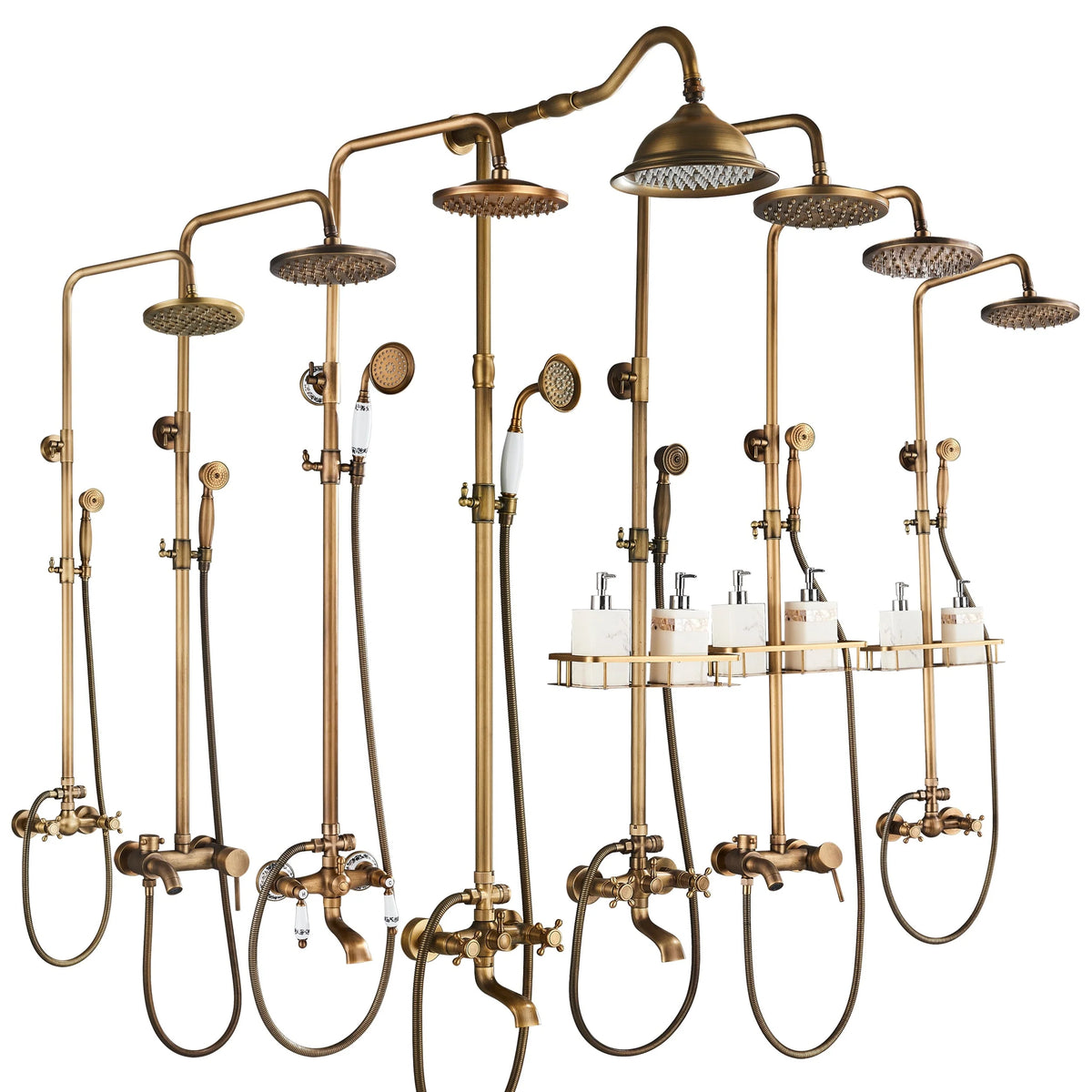 Shower Faucet Set Rain & Handheld Antique Brass