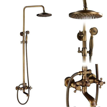 Shower Faucet Set Rain & Handheld Antique Brass