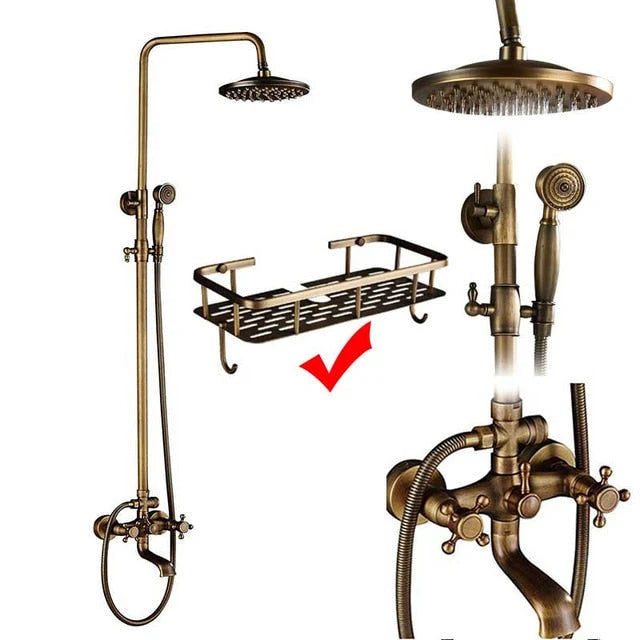 Shower Faucet Set Rain & Handheld Antique Brass