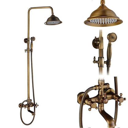 Shower Faucet Set Rain & Handheld Antique Brass