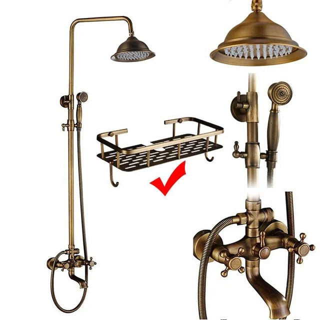 Shower Faucet Set Rain & Handheld Antique Brass