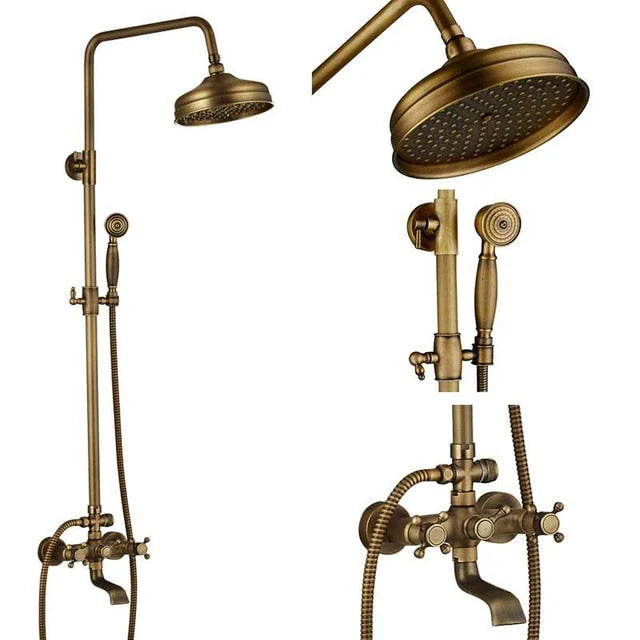 Shower Faucet Set Rain & Handheld Antique Brass