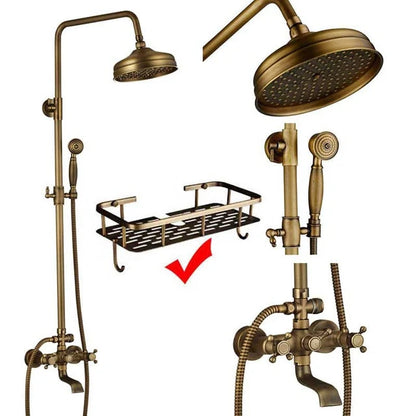 Shower Faucet Set Rain & Handheld Antique Brass
