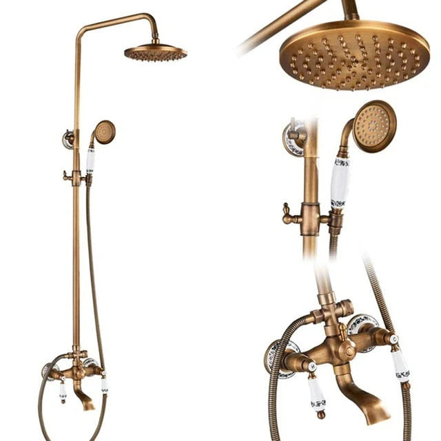 Shower Faucet Set Rain & Handheld Antique Brass