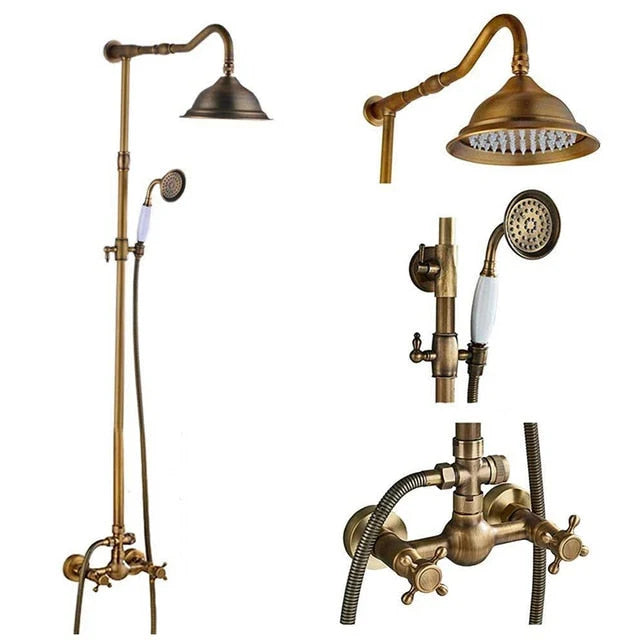 Shower Faucet Set Rain & Handheld Antique Brass