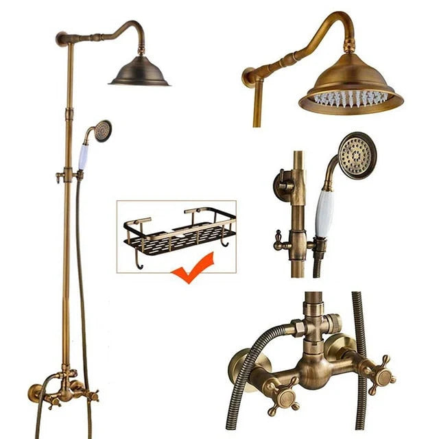 Shower Faucet Set Rain & Handheld Antique Brass