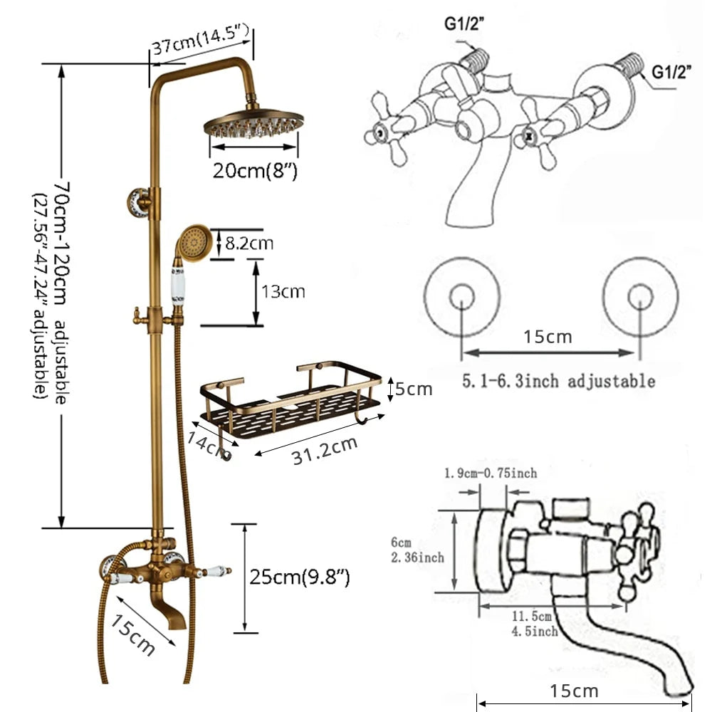 Shower Faucet Set Rain & Handheld Antique Brass