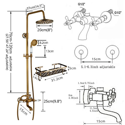 Shower Faucet Set Rain & Handheld Antique Brass