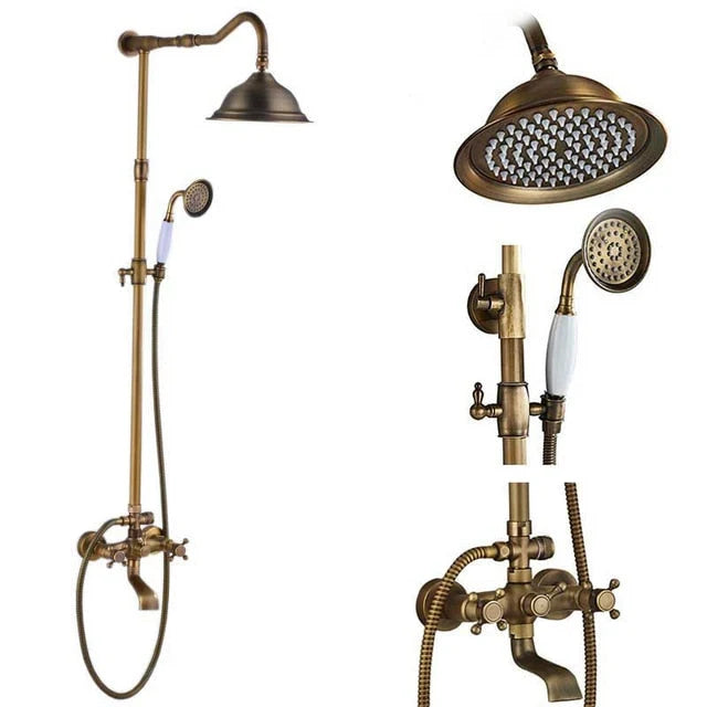 Shower Faucet Set Rain & Handheld Antique Brass