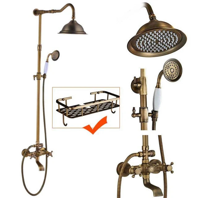 Shower Faucet Set Rain & Handheld Antique Brass