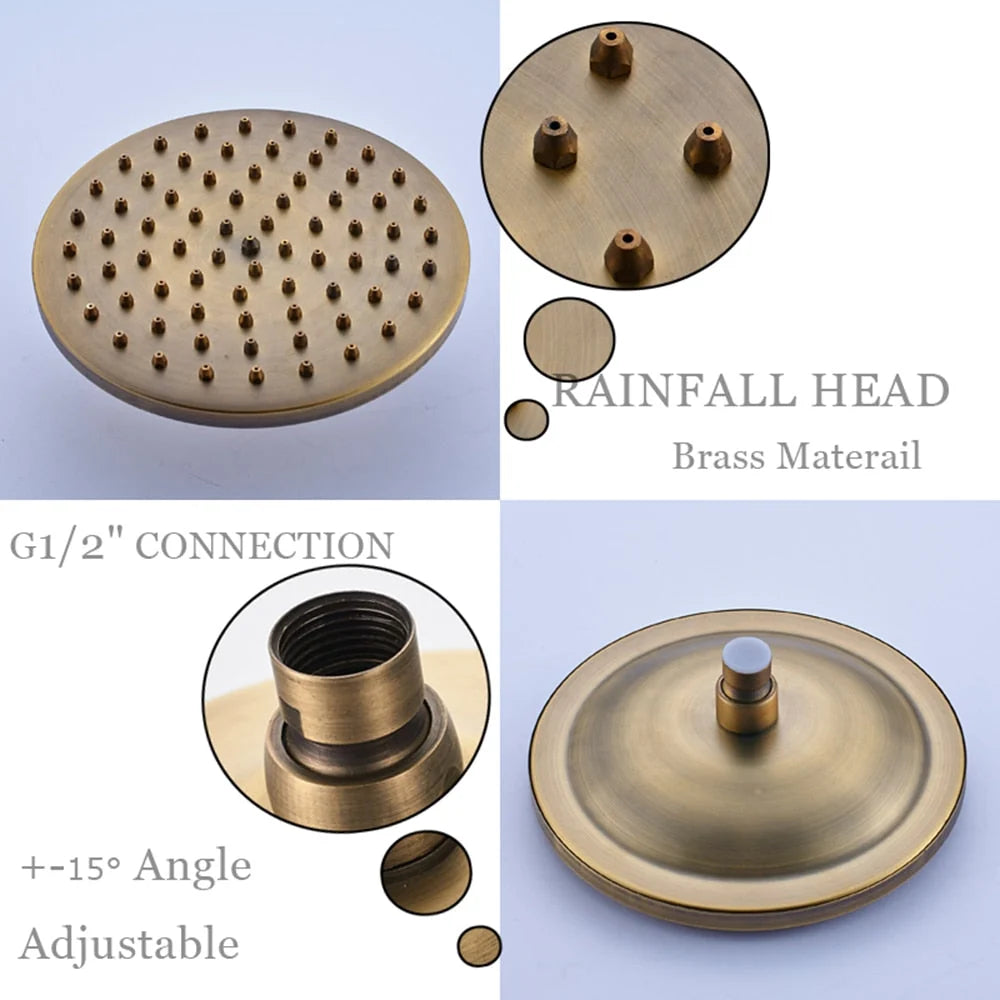 Shower Faucet Set Rain & Handheld Antique Brass