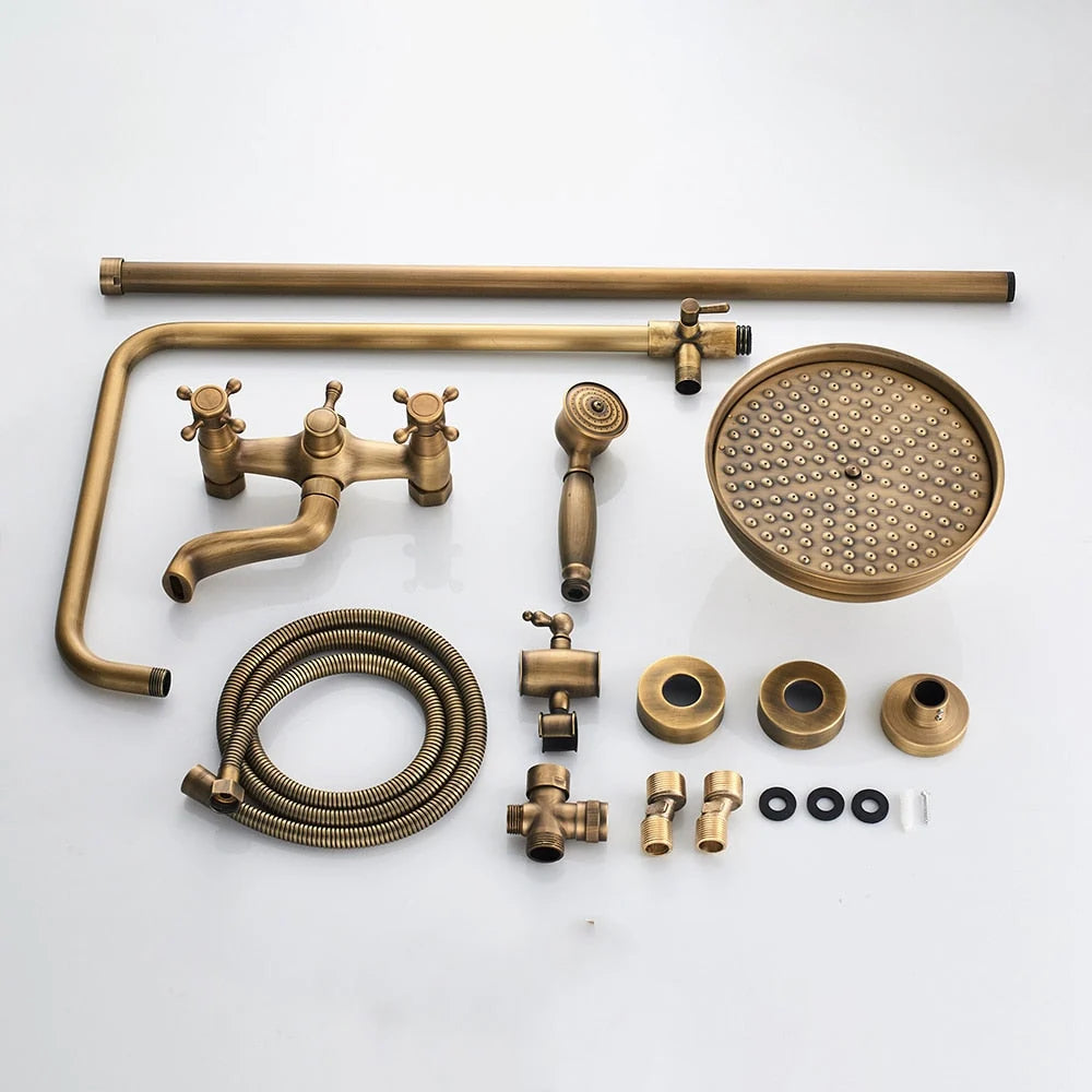 Shower Faucet Set Rain & Handheld Antique Brass