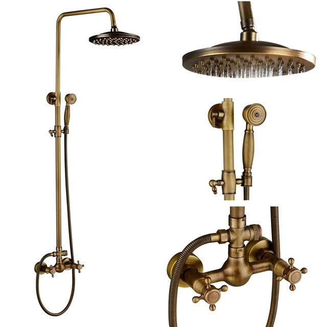 Shower Faucet Set Rain & Handheld Antique Brass