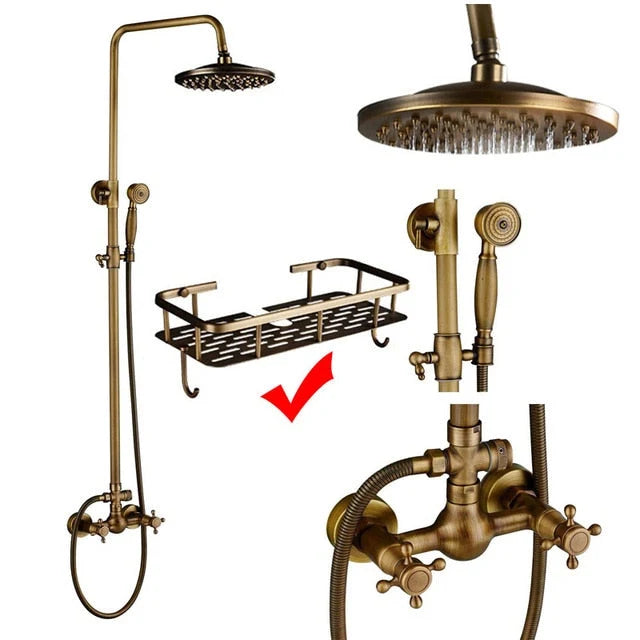 Shower Faucet Set Rain & Handheld Antique Brass