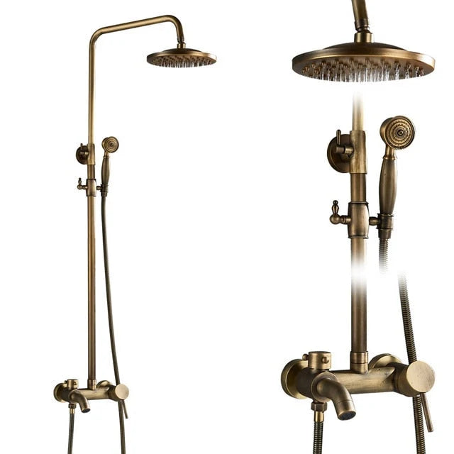 Shower Faucet Set Rain & Handheld Antique Brass