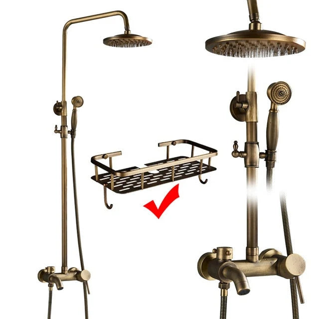 Shower Faucet Set Rain & Handheld Antique Brass