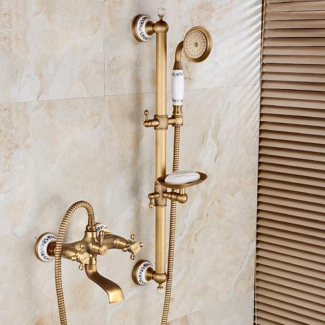 Shower Head Rainfall Pressure-Stable Handheld 59-In Hose Antique Brass