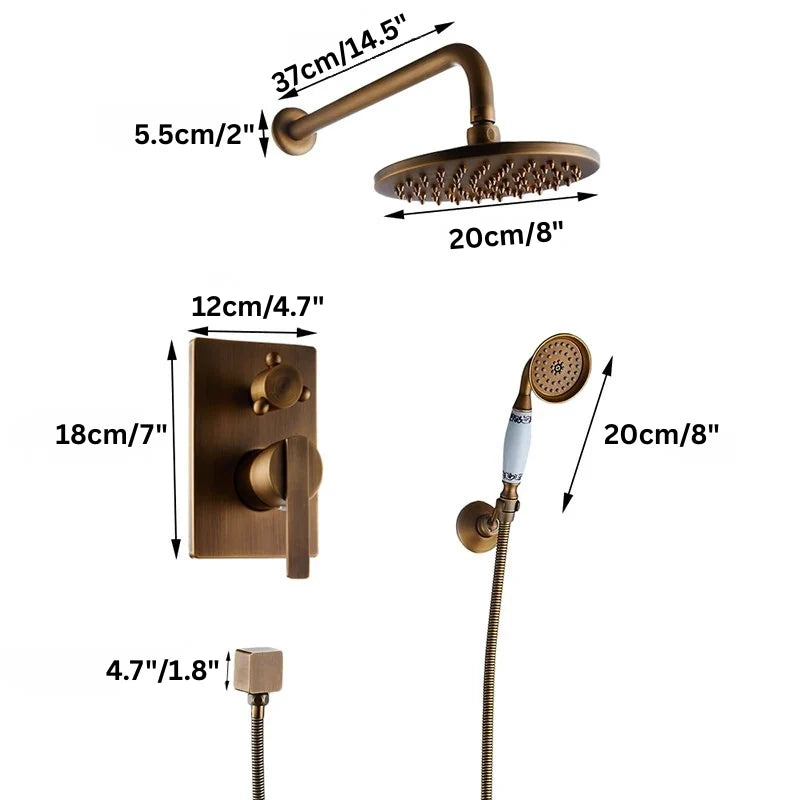 Shower Head Rainfall Pressure-Stable Handheld 59-In Hose Antique Brass