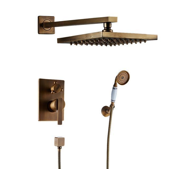 Shower Head Rainfall Pressure-Stable Handheld 59-In Hose Antique Brass