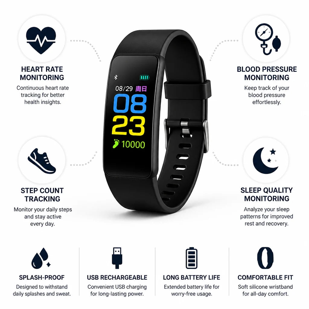 Smart Watch Heart Rate & Blood Pressure LED Screen