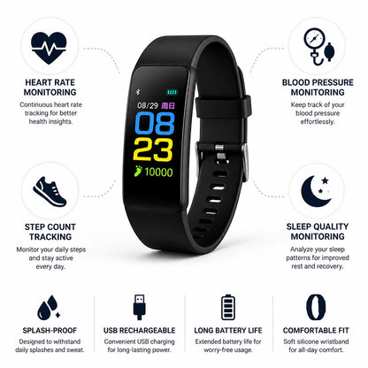 Smart Watch Heart Rate & Blood Pressure LED Screen