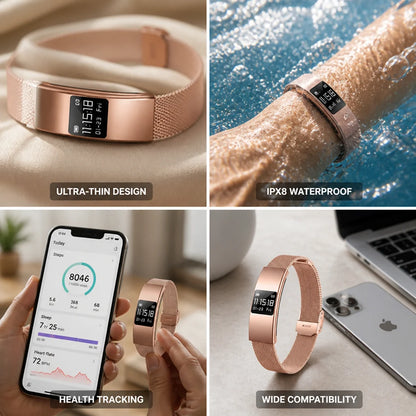 Smart Watch Ultra-Thin IPX8 Waterproof Step & Sleep Tracker