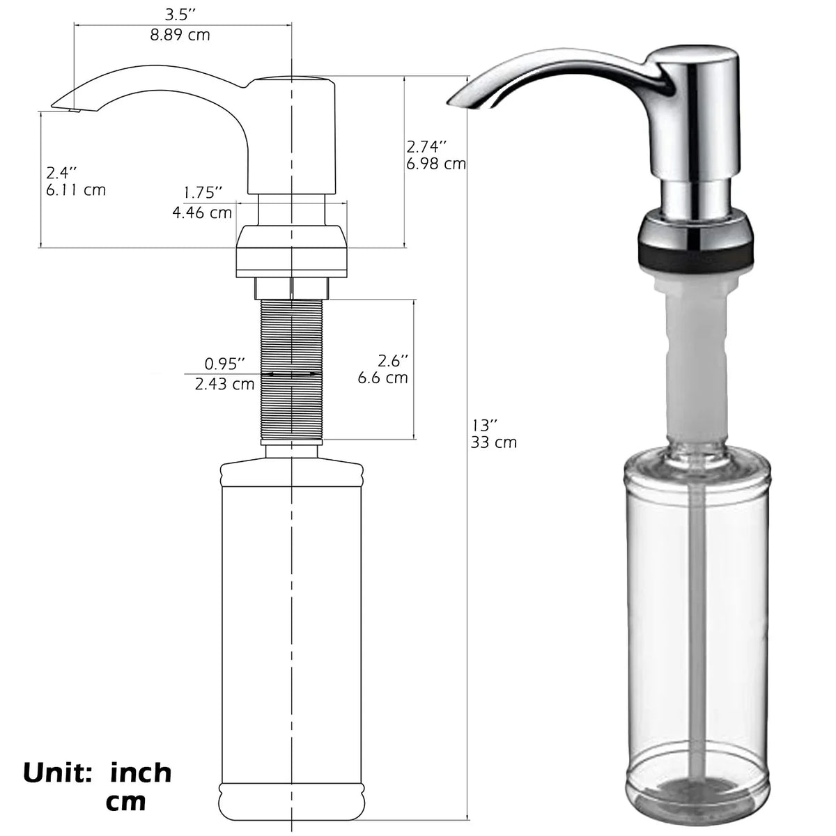 Soap Dispenser Built-In 360° Swivel Spout 12 Oz Bottle