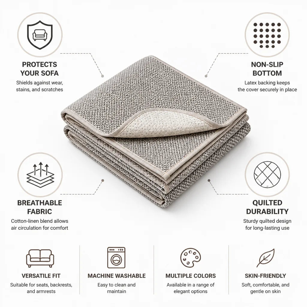 Sofa Cover Quilted Non-Slip Cotton-Linen